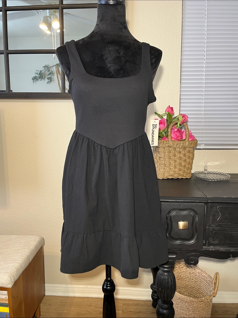 No Boundaries Black Sleeveless Square-Neck Mini Dress